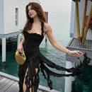 Women's European and American style spring and summer fashion street shot pure sexy halter neck irregular slim dress