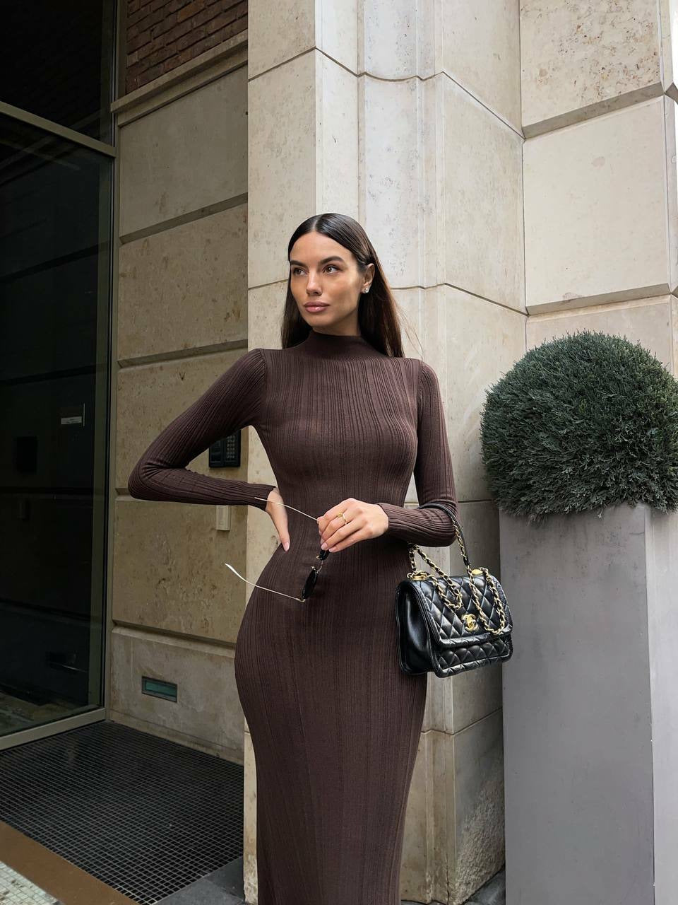 Turtleneck Striped Knit Dress