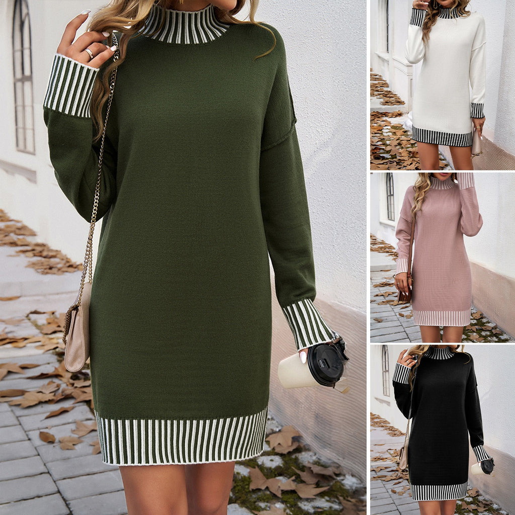 Striped Trim Sweater Dress