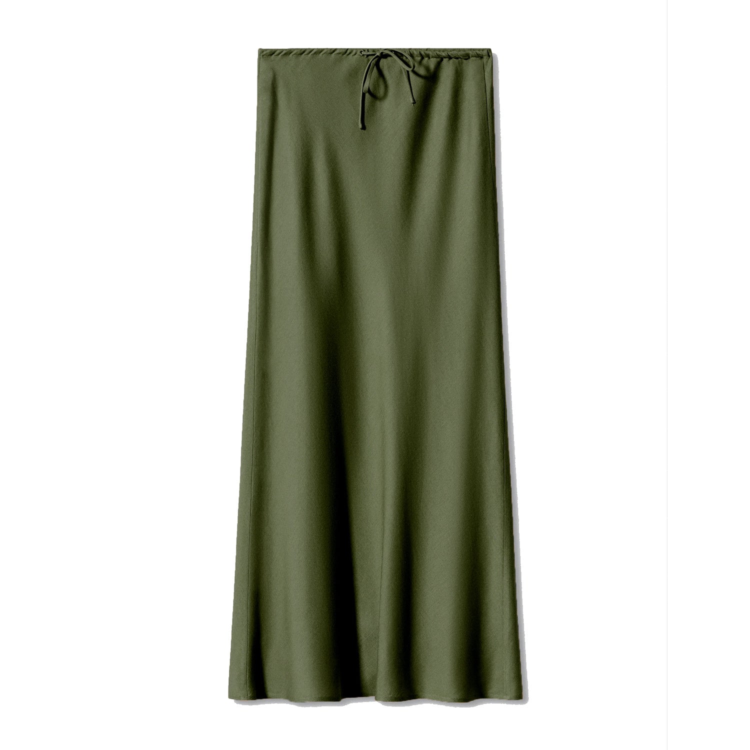 High Waist Satin Maxi Skirt – Drawstring Solid Color