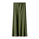 High Waist Satin Maxi Skirt – Drawstring Solid Color
