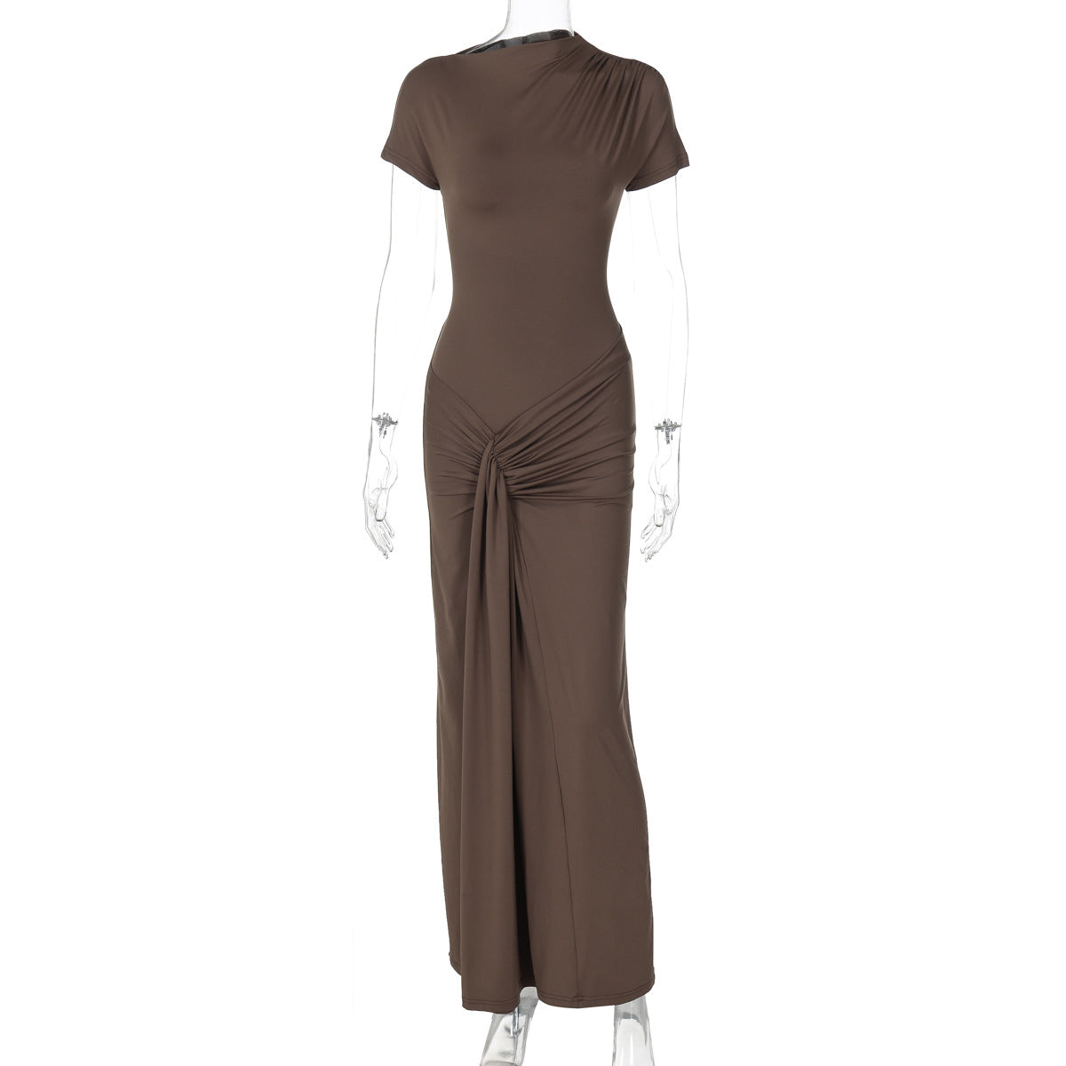 Pleated Lace-Up Long Sleeve Bodycon Midi Dress – Slim Fit