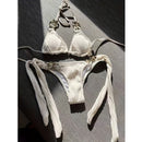 Swimsuit split vacation sexy solid color metal chain