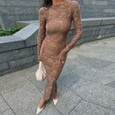 Elastic jacquard long sleeved dress for women