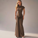 Pleated Lace-Up Long Sleeve Bodycon Midi Dress – Slim Fit