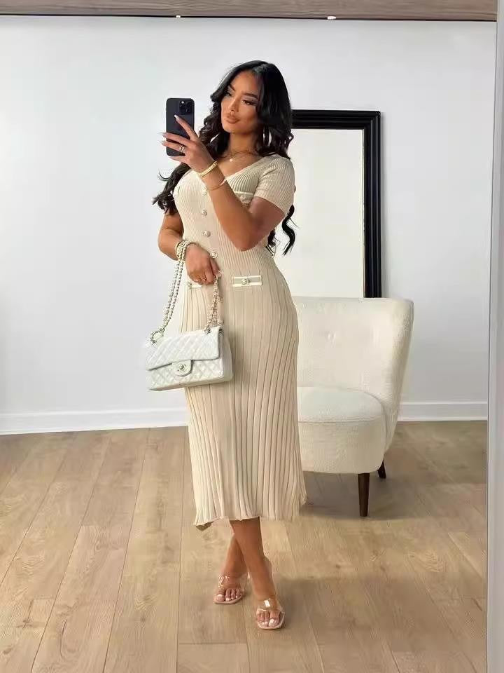 V-Neck Slit Slim Fit Dress – Summer Sexy Style