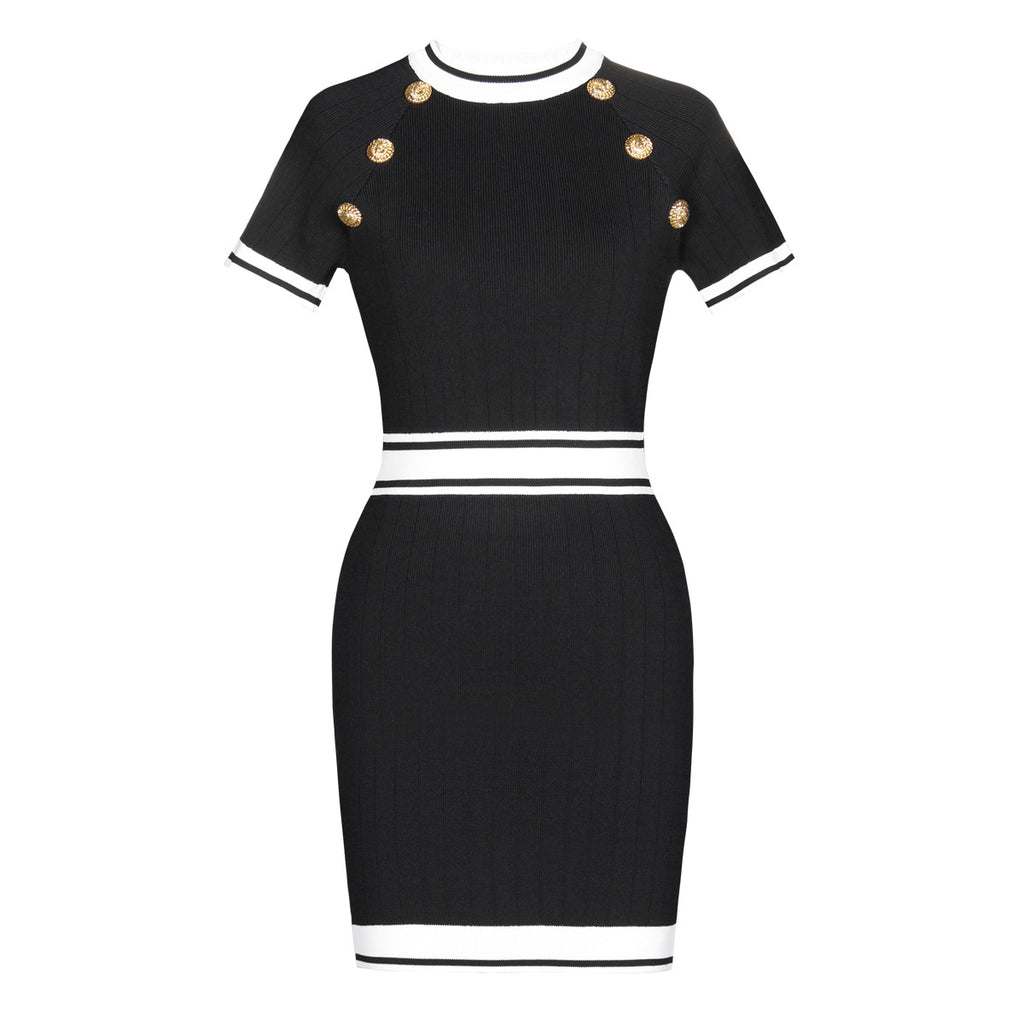Round Neck Cinched Knit Bodycon Dress