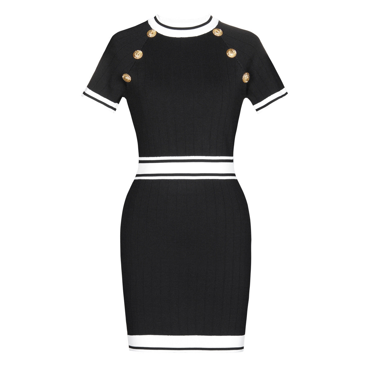 Summer new style round neck cinched waist slimming short sleeved hip hugging woolen knitted dress