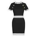 Summer new style round neck cinched waist slimming short sleeved hip hugging woolen knitted dress