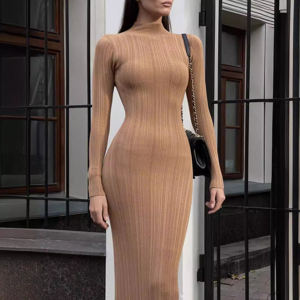 Turtleneck Striped Knit Dress