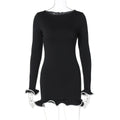 Sexy tight short skirt, ruffle edge dress, rolled edge knitted skirt, long sleeved solid color women's autumn and winter skirt