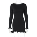 Sexy tight short skirt, ruffle edge dress, rolled edge knitted skirt, long sleeved solid color women's autumn and winter skirt