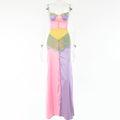 Women's Autumn New Color Matching Lace Hollow Dress Sexy Goddess Suspenders Strapless High Slit Dress