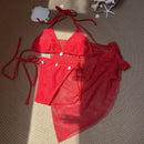 Sexy Beach Shell Three-Piece Mesh Swimwear Bikini Set