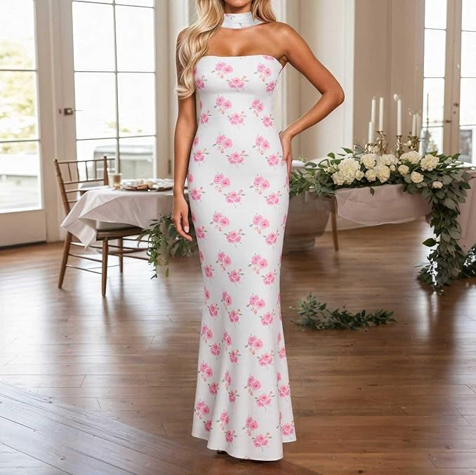 Strapless Ribbon-Trimmed Bodycon Evening Gown – Formal Party Dress