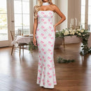 Elegant Fitted Strapless Ribbon-Trimmed Sheath Dress for Women Party Evening Gown