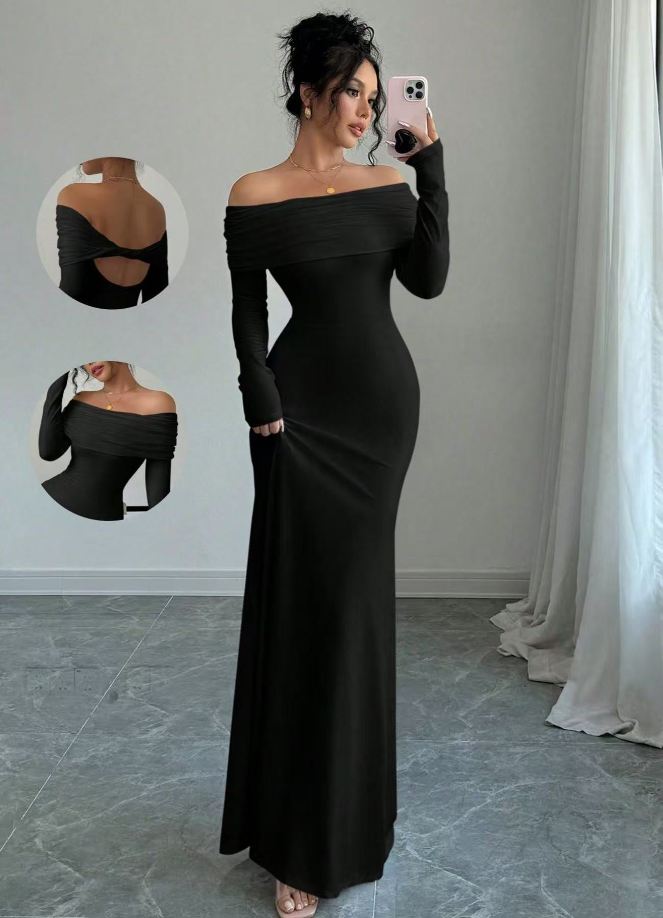 One Shoulder Slim Fit Maxi Dress – Bodycon Hip Hugging