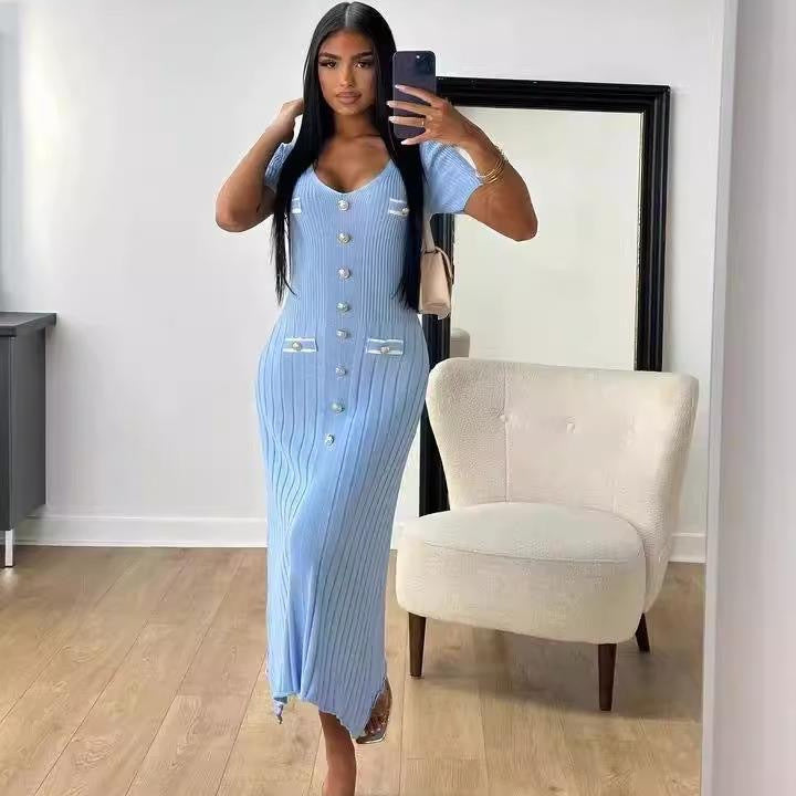 V-Neck Slit Slim Fit Dress – Summer Sexy Style
