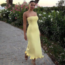 Strapless Lotus Hem Maxi Dress – Elegant Wave Skirt