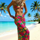 Swimsuit women's split three piece vacation seaside retro print