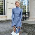Semi-High Neck Flared Sleeve Hip Bodycon Dress – Autumn