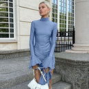 Semi-High Neck Flared Sleeve Hip Bodycon Dress – Autumn