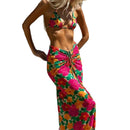 Swimsuit women's split three piece vacation seaside retro print