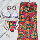 Swimsuit women's split three piece vacation seaside retro print