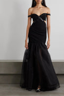 One shoulder fishtail mesh bandage evening dress fashionable high-end dress for women