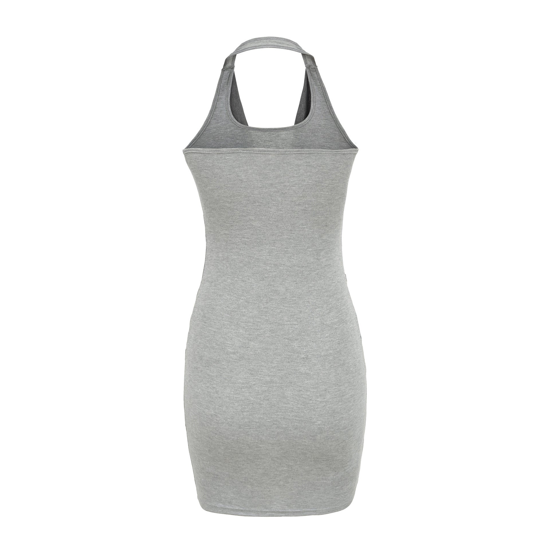 Halter Neck Patchwork A-Line Mini Dress – Casual Swing