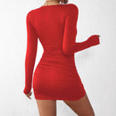 Deep V hip hugging long sleeved dress for women