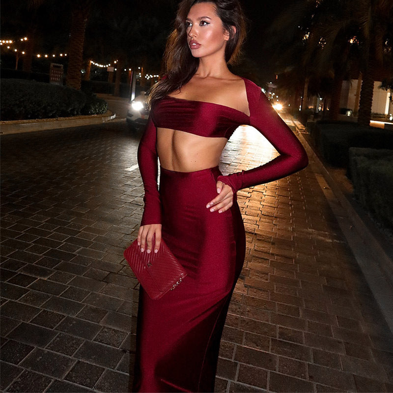 Strapless Crop Top & High Waist Maxi Skirt Set – Sexy Two-Piece
