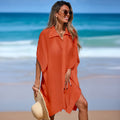 Beach Cover-Up Polo Collar Shirt Sheer Top Loose Short Sleeve Bikini Cover-Up