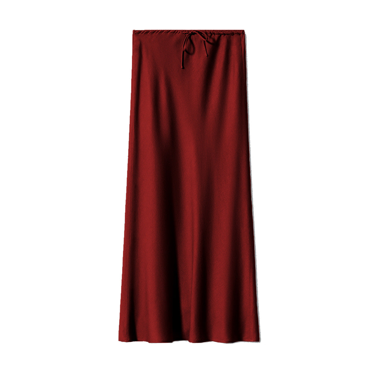 High Waist Satin Maxi Skirt – Drawstring Solid Color