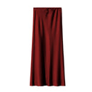 High Waist Satin Maxi Skirt – Drawstring Solid Color