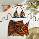 Sexy Tiger Stripe Three-Piece Swimsuit Bikini Set