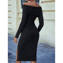 Off-Shoulder Knit Sweater Bodycon Dress – Solid Color