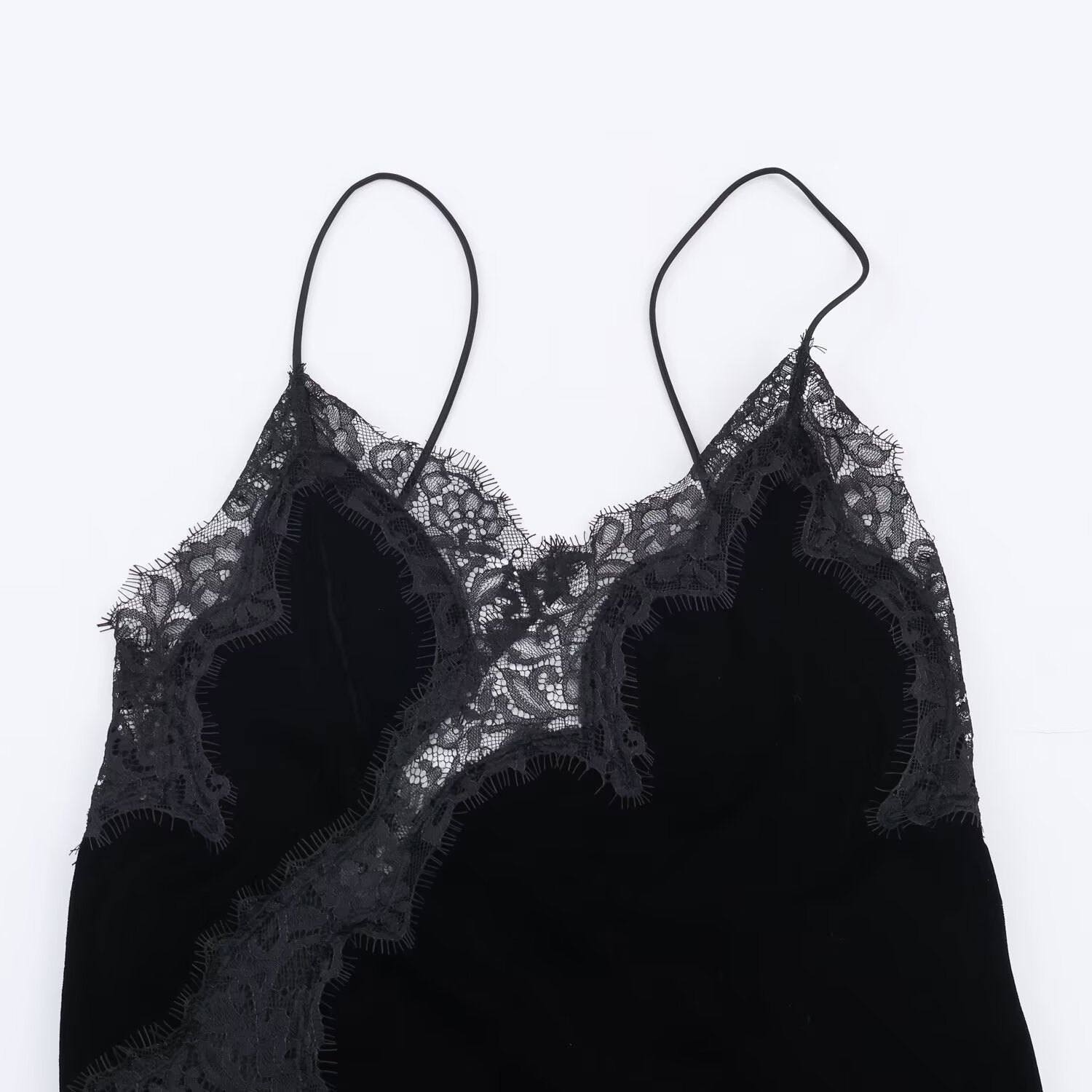 French Lace Velvet Midi Dress – Sleeveless V-Neck