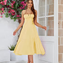 Slit drawstring lace-up busty suspender dress