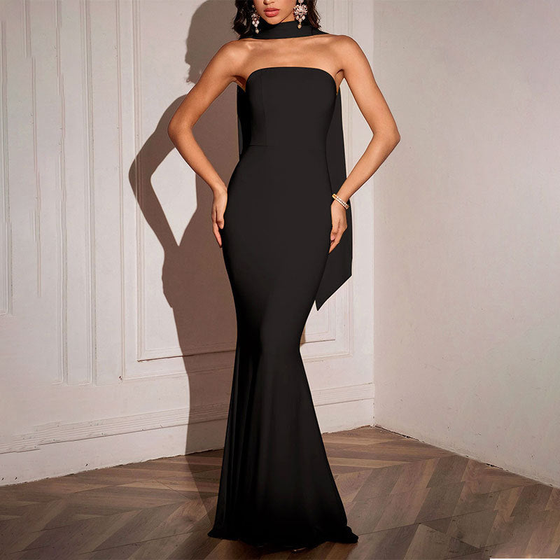 Strapless Ribbon-Trimmed Bodycon Evening Gown – Formal Party Dress