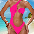 Bikini solid color nylon single shoulder one-piece swimsuit