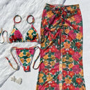 Swimsuit women's split three piece vacation seaside retro print
