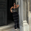 Summer Knitted Color Contrasting French Bohemian Strap Dress with Hollow out Pure Desire Slimming and Hip hugging Long Skirt, High end Feeling