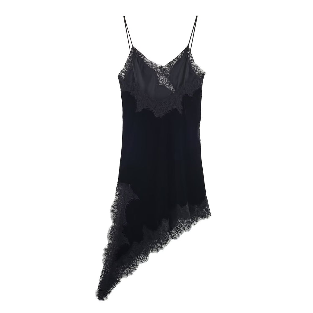 French Lace Velvet Midi Dress – Sleeveless V-Neck