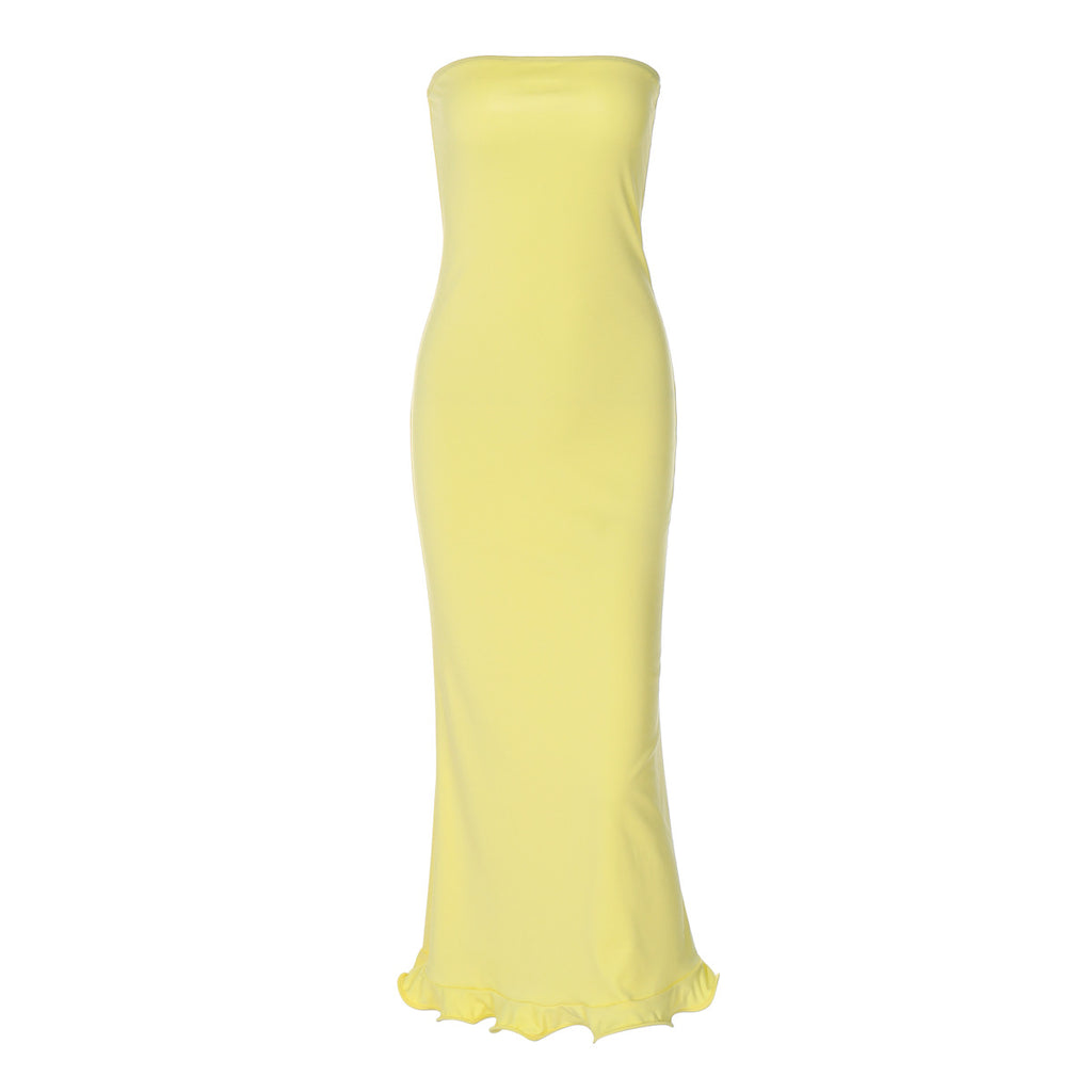 Strapless Lotus Hem Maxi Dress – Elegant Wave Skirt