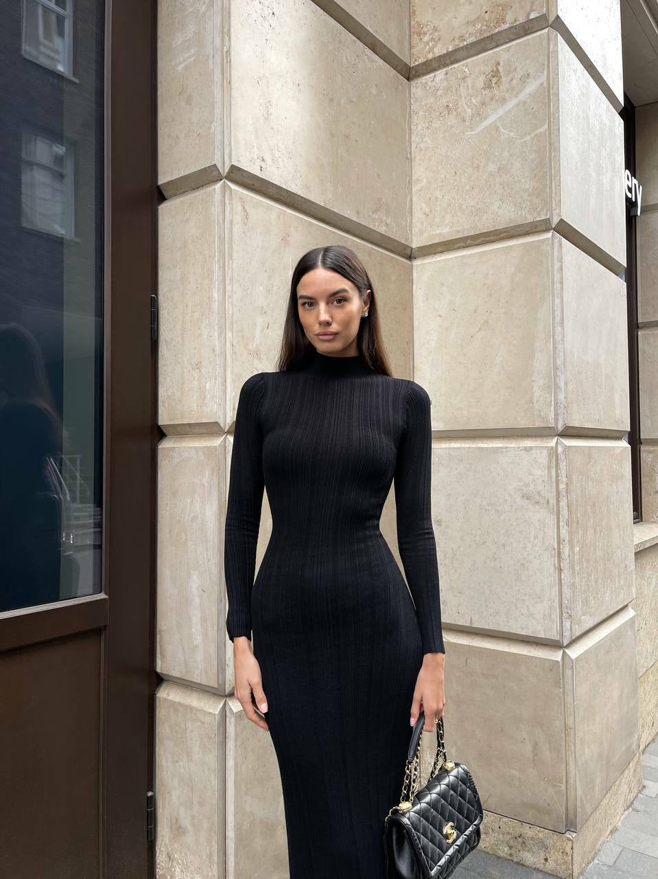 Turtleneck Striped Knit Dress