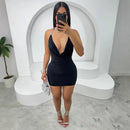 Sexy slim fit camisole deep V exposed backpack hip dress