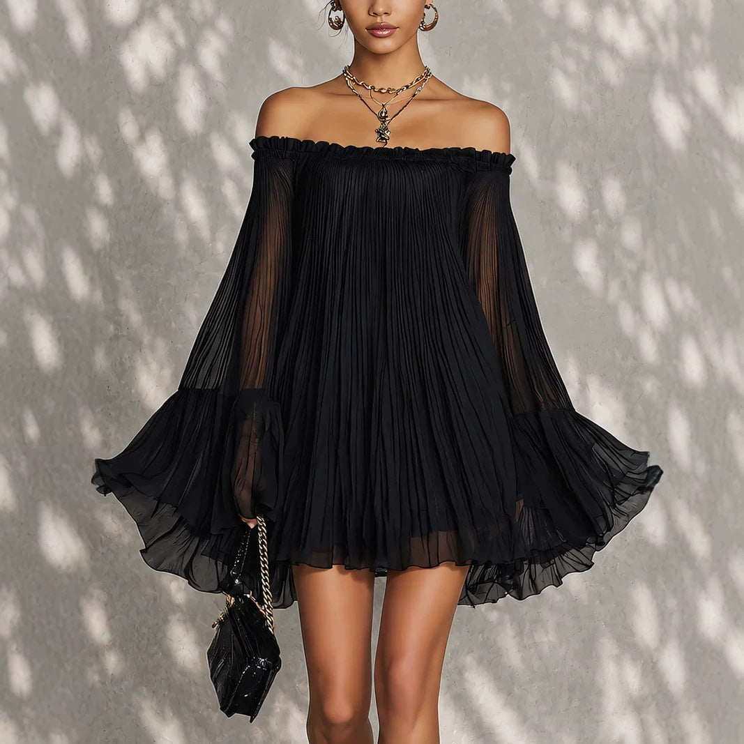 Off-Shoulder Pleated Mini Dress
