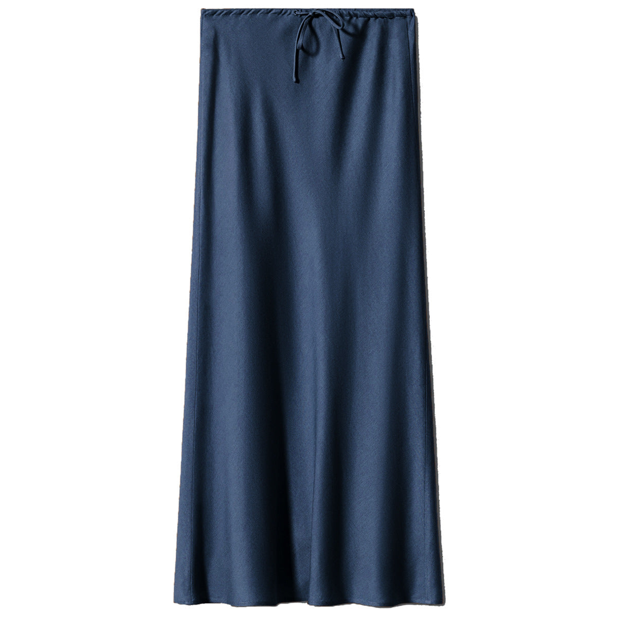High Waist Satin Maxi Skirt – Drawstring Solid Color