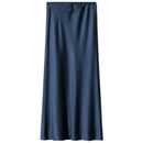 High Waist Satin Maxi Skirt – Drawstring Solid Color